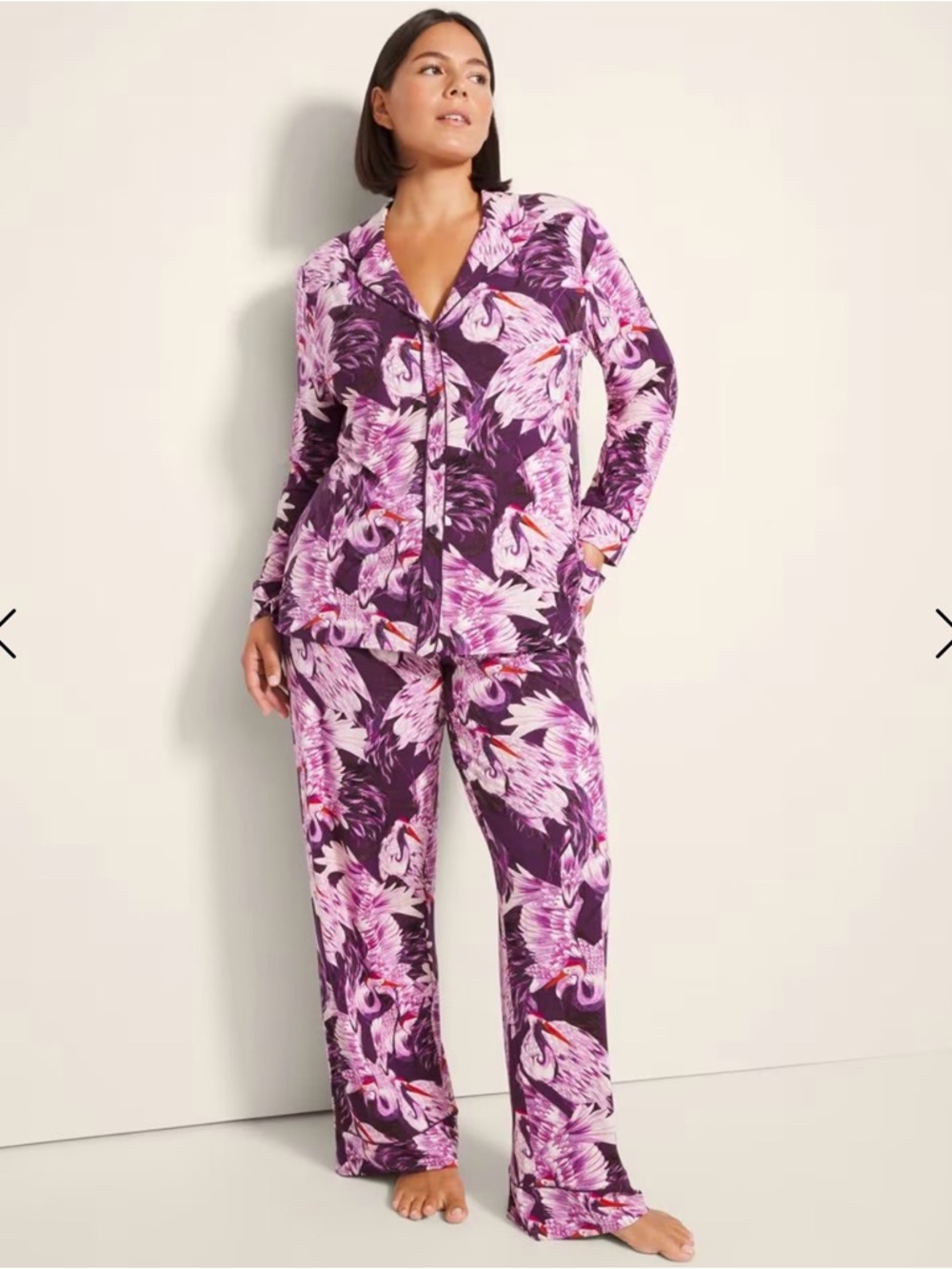 Soma Purple & Pink Crane Sleep Set size medium cool nights VGC
